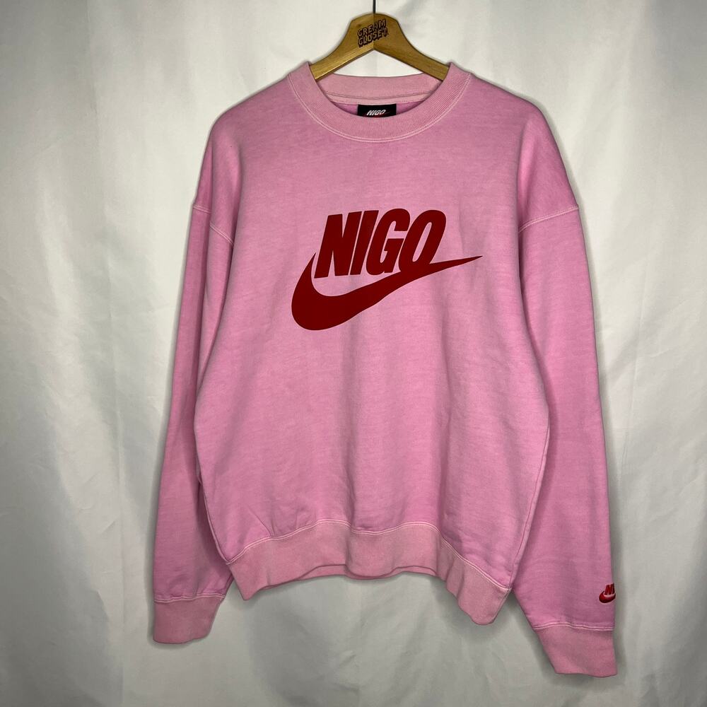 Nigo BAPE Bathing Ape Human Made Nike Air Logo Swoosh Crewneck Sweater Pink M